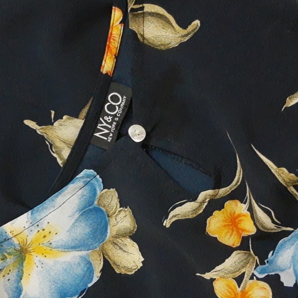 NY&Co Floral Watercolor Print Tank Dress VTG 90s Navy Blue Orange Yellow Size 8 - Picture 10 of 16